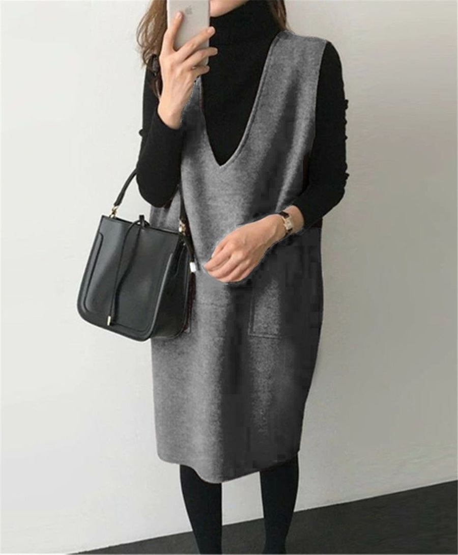 New Mid-length Solid Color Loose-fitting Waistcoat Skirt
