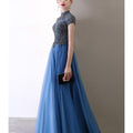 Temperament Socialite Fairy Air Bladed Blue Stand-up Collar Evening Dress