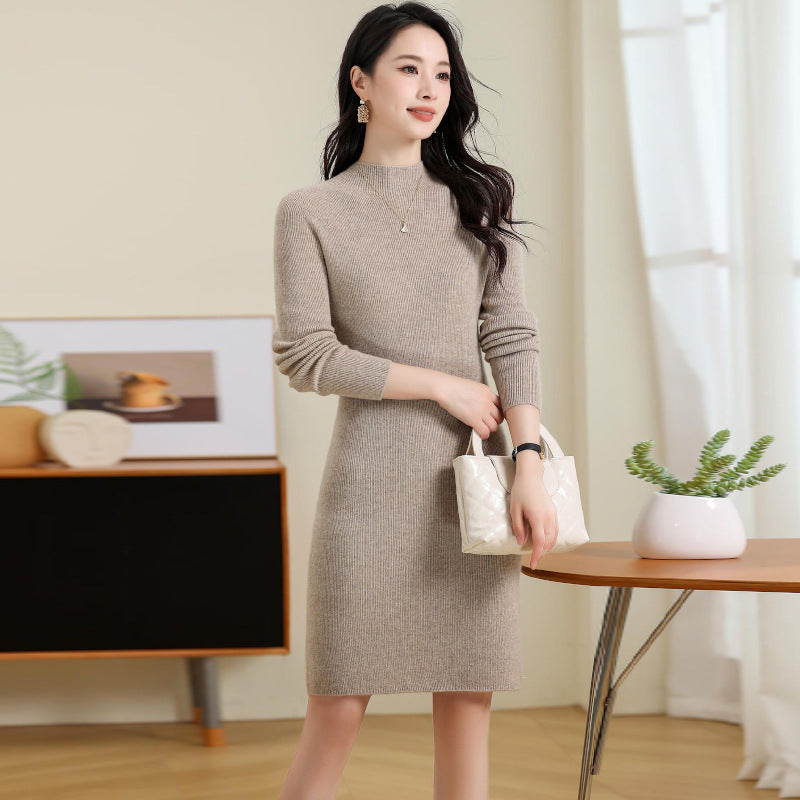 Baby Cashmere Half-high Collar Long Sleeves Slim-fit Commute Simple